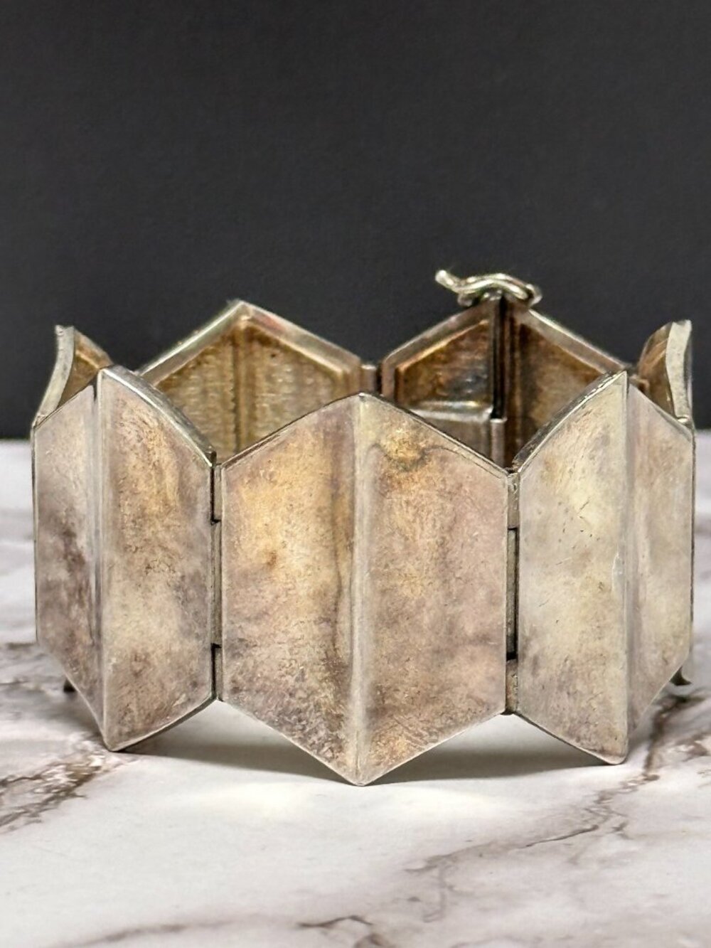 Sterling Silver Cuff Bracelet Hinged Geometric Panels Modernist 38 Grams 6.5"